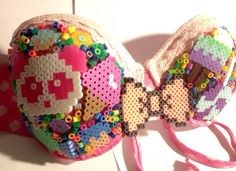 Perler Rave Bra $5⃣0⃣ •Made to order• Also includes: FREE thigh band or headband FREE Kandi single email us at ravewearjunkies@hotmail.con Kandi Headband, Rave Perler Ideas, Kandi Rave, Thigh Band, Rave Kandi, Kandi Inspo