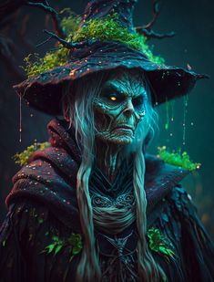 an image of a witch with green eyes