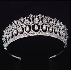 Diana Tiara, Cabin Outfit, Lovers Knot Tiara, Prom Tiaras, Quinceanera Crown, Crystal Bridal Headpiece, Pearl Crown, Silver Pearl Jewelry, Bridal Tiaras