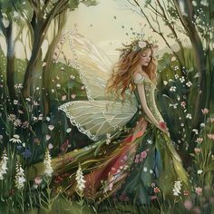 a painting of a fairy in the woods