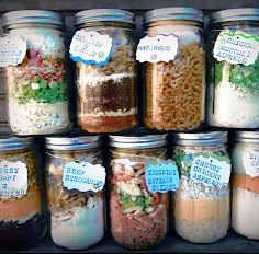 the jars are full of different types of food