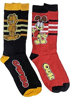 Brand New NICKELODEON GARFIELD & ODIE Men’s 2 Pair Of Crew Socks Shoe Size 6-12 Says GARFIELD & ODIE On Bottom 97% Polyester, 3% Spandex HYP Brand Garfield Shoes, Garfield Socks, Garfield Clothes, Garfield Odie, Fat Orange Cat, Garfield Pictures, Garfield Images, Silly Socks, Silly Clothes