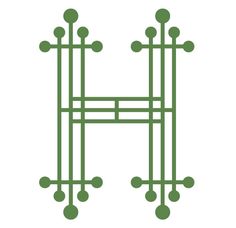 the letter h is made up of lines and dots in green on a white background