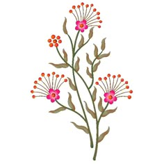 a drawing of some flowers on a white background with red and green stems in the center