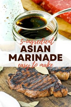 Steak marinated and grilled on a cutting board. Asian Marinade For Beef, Korean Marinade, Marinade For Beef, Asian Marinade For Chicken, Marinade For Steak, Asian Marinade