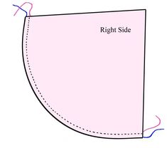 the right side of a pink fabric with blue stitching on it and an arrow pointing to