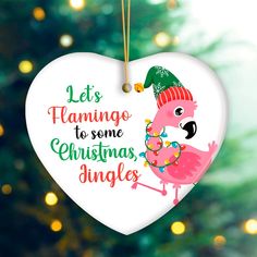 Let’s Flamingo to some Christmas Jingles Cute Bird Ornament Ceramic Ornament OrnamentallyYou Heart Flamingo Ornament, Christmas Jingles, Flamingo Christmas, Pink Bird, Wood Slice Ornament, Bird Ornaments, Peel And Stick Tile, Cute Birds, Stick On Tiles