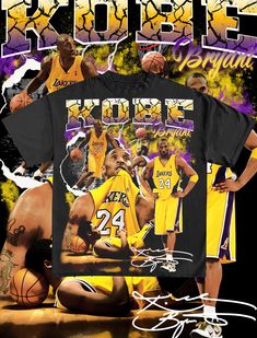 an image of the lakers basketball team on a t - shirt that has been signed by fans