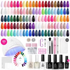 PRICES MAY VARY. [Gel Nail Polish Kit With U v Light]: All-in-one gel polish kit includes everything you need to start doing your own nails! LED nail lamp & adapter, gel polish(5ml) x55pcs, base coat(7.5ml) x2pcs, top gel(7.5ml), matte top gel(7.5ml), glitter top coat(7.5ml), cuticle oil(7.5ml), cuticle remover(12ml), tools(Cuticle pusher, nail file, nail dusting brush, cleaning brush, nail clipper, nail separators, nail wipes, remover pads, swatches wheels, tweezers), nail decorations x2sets, n Nail Art Jelly, Rainbow Nail Art, Nail Polish Kit, Gel Polish Manicure, Polish Manicure, Cuticle Remover, Gel Nail Kit, Nail Polish Art, Nail Polish Kits