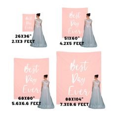 the best day ever beach towel is shown in four different sizes and font options for each piece