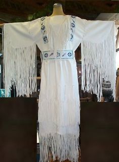 Buckskin+Leather Long+Fringes Handmade+Beaded+Belt Native American Wedding Dress, Pocahontas Birthday, Native Dresses, Buckskin Dress, American Wedding Dress, American Indian Clothing, Fringe Wedding Dress, American Dresses, Native American Wedding