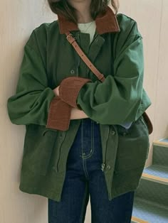 Preppy Basics, Long Sleeve Design, Vintage Preppy, Cargo Jacket, Contrast Collar, Turndown Collar, 가을 패션, Casual Style Outfits