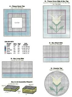 cross stitch patterns with flowers on them, and the instructions for each pattern are shown