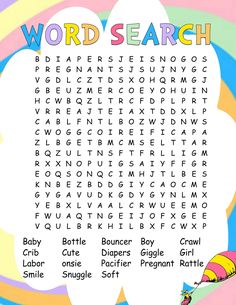 a word search is shown in the shape of a cloud with an image of a cat on