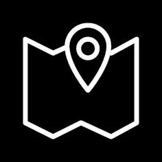 a black and white map icon with a pin in it's center on a black background