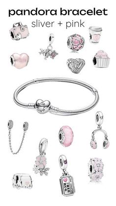 Pandora Charm Bracelet Pink, Pink Pandora Charms, Pink Pandora Bracelet, Pandora Charms Pink, Pandora Bracelet Charms Ideas, Pandora Bracelet Designs, Pandora Collection, Pandora Jewelry Charms, Pandora Pink