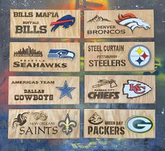 several wooden signs with different nfl logos on them