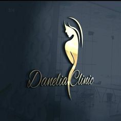 the logo for danielle clinic is shown on a dark background with gold lettering and a woman's profile