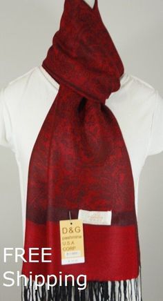 * The item 100% brand new,high quality,S earch our store for more items -- http://stores.ebay.com/DG-Gift-Inc_D-G-Pashmina * We are authorized dealer by law of ( D&G Pashmina U.S.A.Corp ) Scarf are made 78 Inches long,and 27 Inches wide when opened. This scarf can be worn many different ways, and can be worn during any season. * The original price is $39.99 and comes from D&G Pashmina U.S.A Corp directly.  * Please note that the color maybe slightly different than photos, due to difference in mo Classic Red Silk Scarves, Elegant Red Pashmina Scarf, Elegant Red Scarf For Fall, Elegant Red Scarf For Formal Occasions, Elegant Red Scarves For Winter, Elegant Red Scarf For Winter, Elegant Red Winter Scarf, Silk Style, Women Shawl