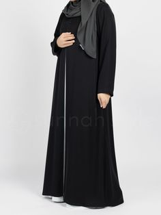 Classic Robe (Black) Modest Black Abaya With Long Sleeves, Modest Black Long Sleeve Abaya, Modest Long Sleeve Black Abaya, Elegant Black Abaya With Modesty Panel, Black Abaya With Modesty Panel For Eid, Black Long Abaya, Black Long Modest Abaya, Elegant Long Black Niqab, Black Long Abaya With Modesty Panel