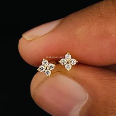 "ITEM SPECIFICATION 4 Stone Genuine Diamond Stud, 14K Gold Earring, Nose Tragus Lobe Stud, Cluster Diamond Flatback Pin, External Threaded Pin, Piercing Jewelry PRODUCT DETAILS Diamond Shape : Round Cut Diamond Pcs. : 4 Diamond Carat : 0.05 & 0.10 Ct Diamond Clarity : VVS-VS Diamond Color : G-H Setting Type : Prong Post Length : Default Post Length will be 6 mm Metal Customization: Yellow Solid Gold - White Solid Gold - Rose Solid Gold (10K-14K-18K) Metal Purity - 14K Style - Mention details are Diamond Ear Studs Women, White Stones Earrings Gold, Stone Tops Gold, Tops Earrings Gold, Diamond Tops Earrings, Earrings Studs Diamond, Single Diamond Earrings, Diamond Earrings Indian, Stone Earrings Studs