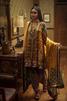 Pakistani Mehndi Party Outfit in Mustard Color with Magnificent Look emblazoned with beautiful embroidery. Buy Latest Mehndi party dress online in USA. Bridal Mehndi Dresses, Mehndi Party, Shadi Dresses, Mehndi Dress, Mehndi Dresses, Mehendi Outfits, Nikkah Dress, Gaun Fashion, Bridal Dresses Pakistan