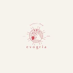 the logo for evogria is shown in red and white, with an eyeball on