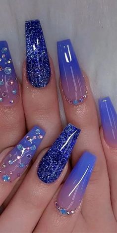 25 best long coffin nail ideas 17 in 2020 Blue acrylic nails, Ombre acrylic nails, Best