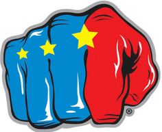 two fists painted in the colors of the flag of china and blue, red, and yellow