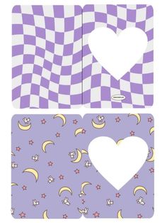 two cards with hearts and stars on them, one has a purple checkered background