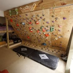 there is a climbing wall in the room