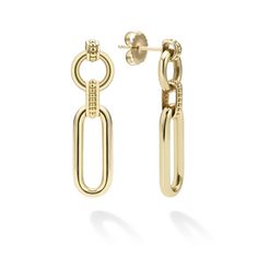 18K gold variations of Caviar beading & fluting elements form these link drop earrings. Gold Link, Engraved Items, Beading, 18k Gold, Perfect Gift, Drop Earrings, Beads, Gold, Quick Saves