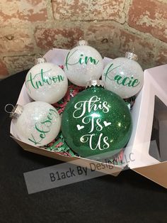 This is Us! Glitter Christmas Ornament Set Christmas Ornament B1ack By Design LLC Custom Ornaments, Glitter Ornaments, Round Ornaments, Christmas Ornament Sets, Celebrate Christmas, Family Moments, Glitter Christmas, Custom Ornament, Green Glitter