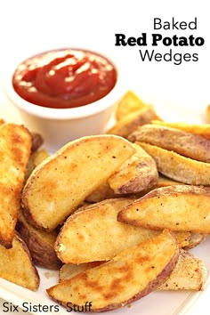 baked red potato wedges with ketchup on the side