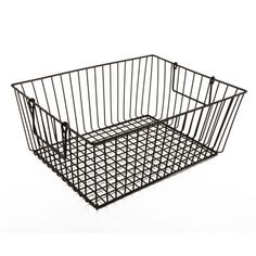 a black wire basket on a white background