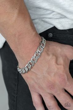 Featuring double links, a glistening silver chain wraps around the wrist for a casual look. Features an adjustable clasp closure. Sold as one individual bracelet. Get The Complete Look!Necklace: "Undefeated - Silver" (Sold Separately) Mens Chain Bracelet, Silver Chain For Men, Nickel Free Jewelry, Mens Bracelet Silver, Jewelry Bracelets Silver, Jewelry Lookbook, Silver Chain Bracelet, Paparazzi Accessories, Paparazzi Jewelry