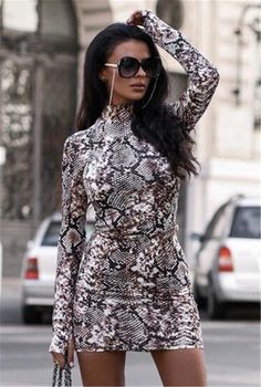 Sexy Women Turtleneck Long Sleeve Leopard Print Dress 2019 Snake Skin Evening Party Clubwear Dress Bodycon Fashion Women Dress - TheFashionwiz Fall Fashion Dresses, Women Turtleneck, Turtleneck Long Sleeve, Women Long Sleeve Dress, Clubwear Dresses, Long Sleeve Print Dress, Womens Turtleneck