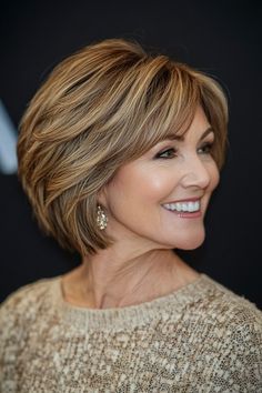 Shaggy Short Bob Hairstyles, Short Light Brown Hair With Blonde Highlights Bob Hairstyles, Shoulder Length Hair With Layers Side Part, Long Short Haircuts, Hairstyles For Over 70 Year Old Women, Warm Hair Color Ideas, Short Hair Plus Size, Short Light Brown Hair, Hair Dye Color Ideas