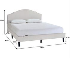 a bed with measurements for the headboard and foot board