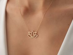 🌟 14K Gold Lotus Flower Necklace 🌟 Meet your new favorite piece: our 14K Gold Lotus Flower Necklace. This necklace is more than just a stunning accessory; it's a symbol of purity, rebirth, and inner strength. The lotus flower represents the beauty that emerges from challenges, reminding us of the power of resilience and the elegance of growth. ✨ Available in three gorgeous colors--classic yellow gold, warm rose gold, and sleek white gold--this necklace can be personalized to fit your unique st Gold Lotus Flower, Lotus Flower Necklace, Gold Necklace For Women, Gold Schmuck, Lotus Necklace, Gold Lotus, Dramatic Style, 14k Gold Necklace, Gold Necklace Women