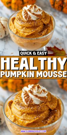 Healthy Pumpkin Mousse: A Light and Delicious Autumn Dessert Delight in this healthy pumpkin mousse made with canned pumpkin. A perfect fall recipe to use up canned pumpkin for a light, autumnal dinner treat! Simple Fall Food Ideas, 1 Can Pumpkin Recipes, What To Make With Fresh Pumpkin, Fast And Easy Dessert Recipes, Pumpkin Puree Recipes Desserts Healthy, Pumpkin Insides Recipes, Desserts With Canned Pumpkin, Pumpkins Puree Recipes, All Things Pumpkin