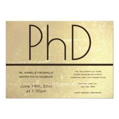 a business card with the word phd in black and gold foil on it's front