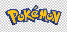 the pokemon logo, with blue and yellow letters on it's back side transparent background