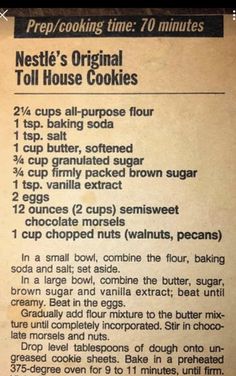 recipe for nestle's original toll house cookies