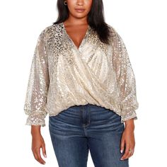 Featuring A Stylish Ruffle Blouson Sleeves, This Top Is Purrr-Fect For A Night Out. In A Metallic Cheetah Print That You Just Can't Miss, All Eyes Will Be On You As You Tear Up The Town. Approx. Model Height Is 5'11" And She Is Wearing A Size 1x Approx. 24.5" Long Runs True To Size, Order Your Normal Size V-Neck, Pullover Hits At Hips Long Bell Sleeves Body - Tencel, Lining - Polyester Hand Wash Imported Web Id: 13189517 Wrap Front Top, All Eyes, Wrap Top, Cheetah Print, Plus Size Clothing, How To Run Longer, Full Sleeve, Mardi Gras, Size Clothing