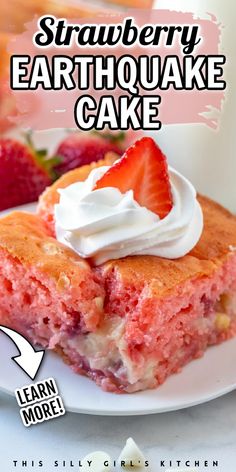 Strawberry Cheesecake Cake, Earthquake Cake Recipes, Earthquake Cake, July Recipes, Cheesecake Cake, Strawberry Filling