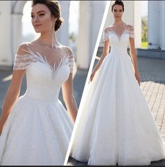 a woman in a white wedding dress standing outside