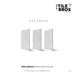 the tile bros alluring brochure is shown with three different sizes and colors