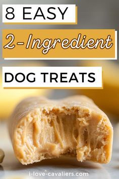 two ingredient dog treats with bananas in the background and text overlay that reads 8 easy 2 ingredient dog treats