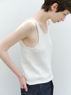 Composition : cotton 100Color : whiteCountry of Origin : KOREA Sleeveless Knit, Cami Tanks, Composition, Top Outfits, Tank Tops, Knitting, The Originals, Clothes For Women, White